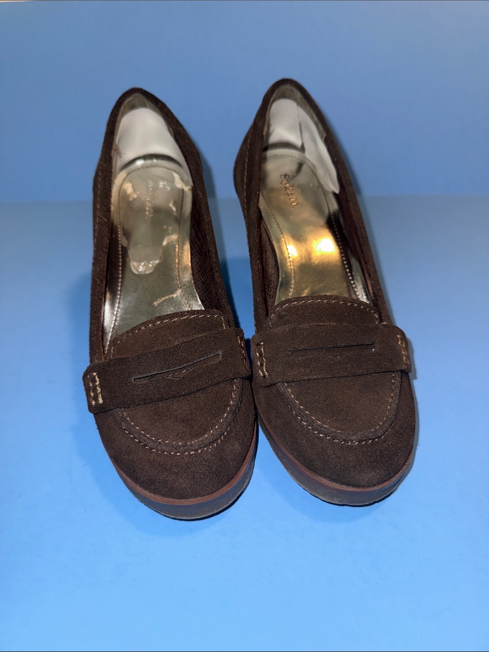 Style & Co. Brown Suede Penny Loafer Platform Heels